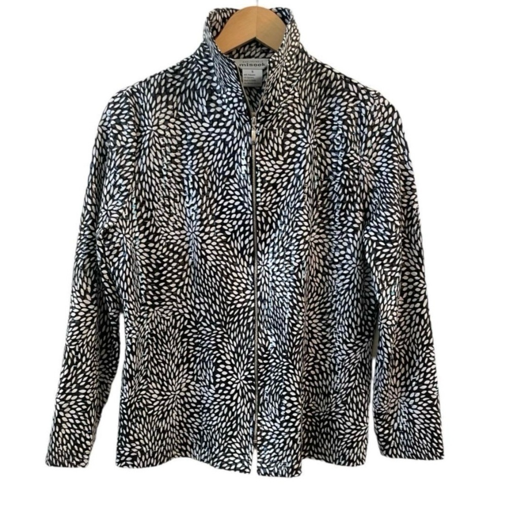 MISOOK Black White Abstract Floral w/Shiny Clear Squares Sequin Blazer
